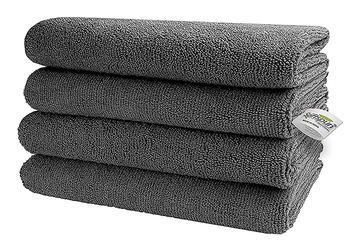 Softspun 30x40 cm 340 GSM Grey Microfiber Cloth Pack of 4 Pcs
